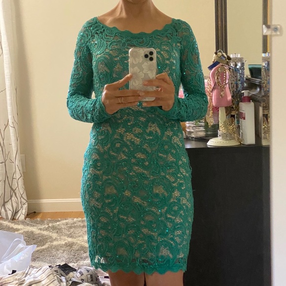 (Brand) Green Lace fitted Dress - Picture 3 of 14